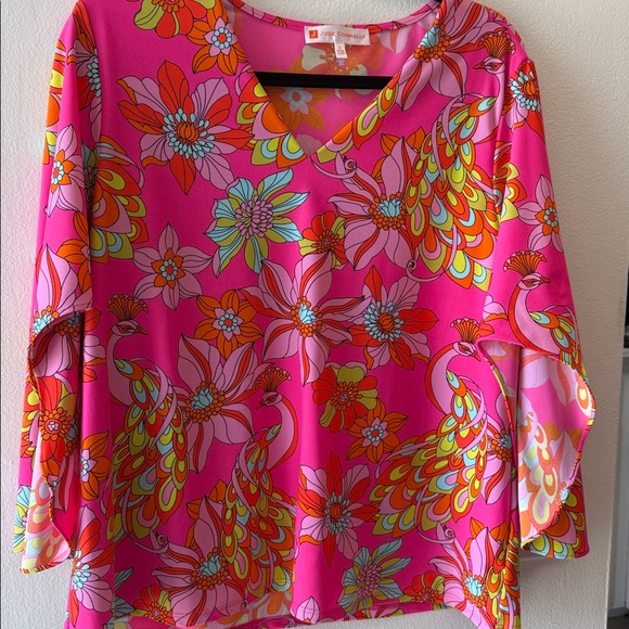 Jude Connally Tops - Jude Connally Hot Pink Floral & Peacock Print Tunic